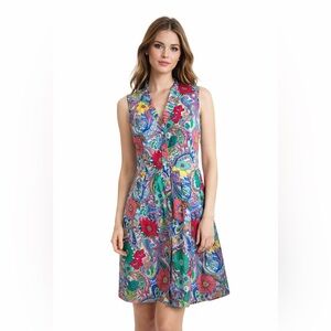Talbots - Floral Ruffle Front Cotton Dress - Size 8P